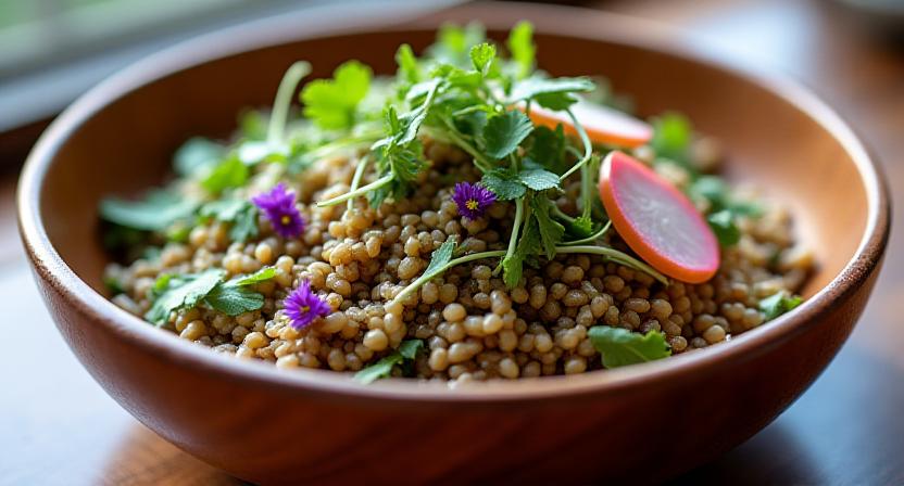 A vibrant wild rice and microgreen salad